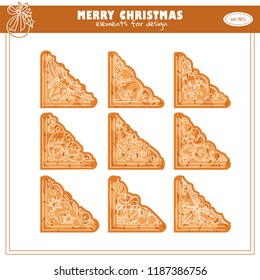 Vector collection of vintage elements for design. Cute corners looks like gingerbread or cookies with icing. Christmas theme signs, ornate symbols for frames, decor and more