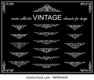 Vector collection of vintage elements for design. Ornate borders, ribbons, banners, floral vignette.  Elements for frame, invitation, card, pages and other decor. Black and white chalkboard style