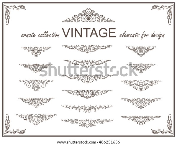 Vector collection of vintage elements for design. Ornate\
borders, ribbons, banners, floral vignette.  Elements for frame,\
invitation, card, pages and other decor. Hand drawn vine leaves\
elements 