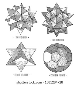 Vector collection of vintage geometric shapes in outline style