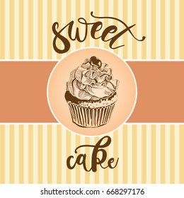 Vector collection of vintage party pastry, cakes and sweets icons. Hand drawn retro illustration with Cakes and cupcakes