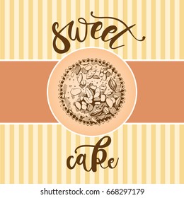 Vector collection of vintage party pastry, cakes and sweets icons. Hand drawn retro illustration with Cakes and cupcakes
