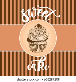 Vector collection of vintage party pastry, cakes and sweets icons. Hand drawn retro illustration with Cakes and cupcakes