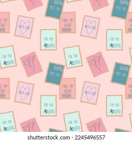 Vector collection of vintage post stamps for St. Valentine day, wedding design, invitation, congratulation, scrapbook. Romantic collection.