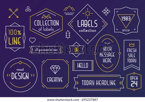 Vector collection of vintage simple label,\
frame and different elements with text. Thin line art style design\
for packaging label, quote, logo,\
print