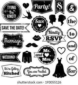 Vector Collection of Vintage Wedding Themed Badges and Stamps