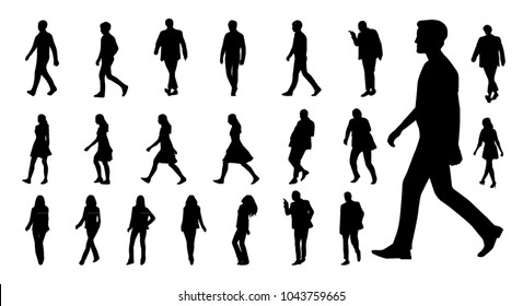 Vector collection of walking people silhouettes - Shutterstock ID 1043759665