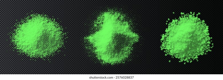 vector collection of wasabi textures in various forms: fine powder, paste, and coarse granules. High-quality images with a black background, ideal for design, culinary, or background use.