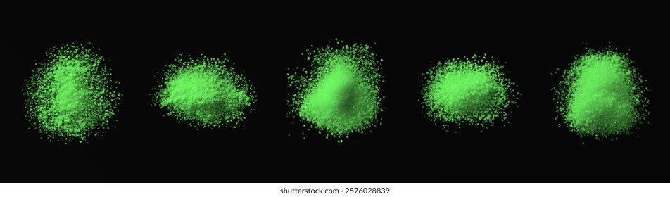 vector collection of wasabi textures in various forms: fine powder, paste, and coarse granules. High-quality images with a black background, ideal for design, culinary, or background use.