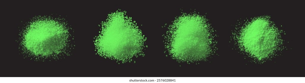 vector collection of wasabi textures in various forms: fine powder, paste, and coarse granules. High-quality images with a black background, ideal for design, culinary, or background use.