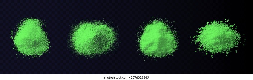 vector collection of wasabi textures in various forms: fine powder, paste, and coarse granules. High-quality images with a black background, ideal for design, culinary, or background use.