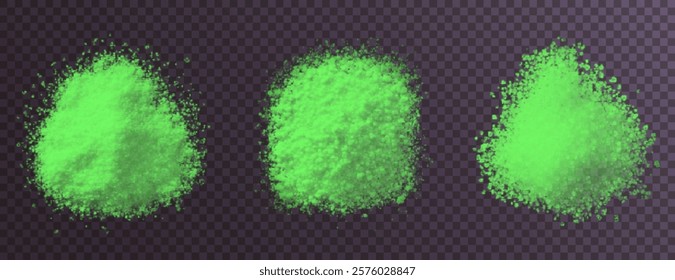 vector collection of wasabi textures in various forms: fine powder, paste, and coarse granules. High-quality images with a black background, ideal for design, culinary, or background use.