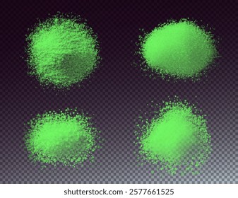 vector collection of wasabi textures in various forms: fine powder, paste, and coarse granules. High-quality images with a black background, ideal for design, culinary, or background use.	
