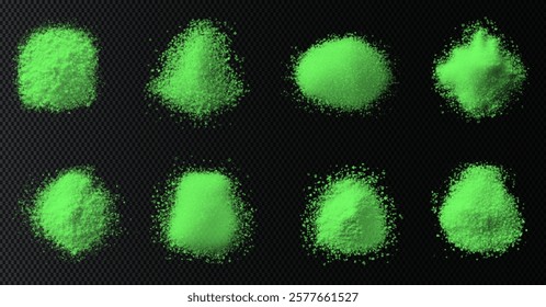 vector collection of wasabi textures in various forms: fine powder, paste, and coarse granules. High-quality images with a black background, ideal for design, culinary, or background use.	
