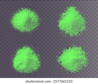 vector collection of wasabi textures in various forms: fine powder, paste, and coarse granules. High-quality images with a black background, ideal for design, culinary, or background use.	
