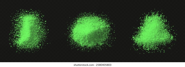 vector collection of wasabi textures in various forms: fine powder, paste, and coarse granules. High-quality images with a black background, ideal for design, culinary, or background use.	