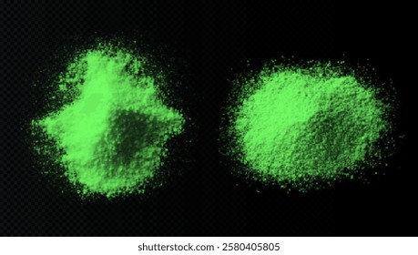 vector collection of wasabi textures in various forms: fine powder, paste, and coarse granules. High-quality images with a black background, ideal for design, culinary, or background use.	