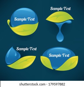 vector collection of water and leaves forms, labels and stickers