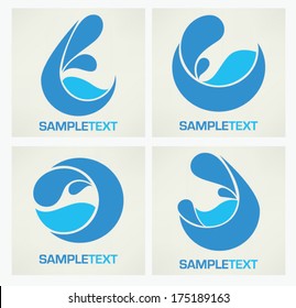 vector collection of water stickers, icons and symbols in flat style