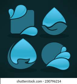 vector collection of water stickers and symbols for your text on dark background