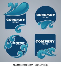 vector collection of water stickers and symbols for your text on grey background