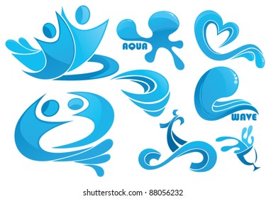 vector collection of water symbols, drops, and people activity