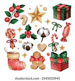 Vector collection of watercolor Christmas elements