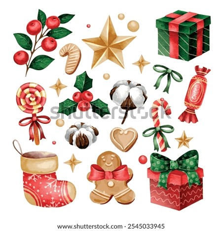 Vector collection of watercolor Christmas elements