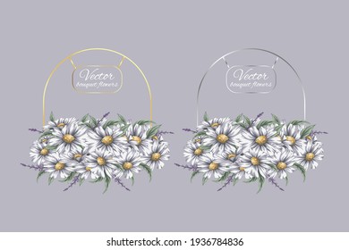 Vector collection of watercolor floral decorations of daisy flowers.