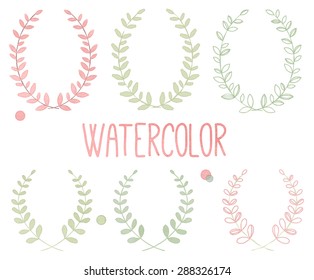 Vector Collection of Watercolor Style Laurels and Botanicals