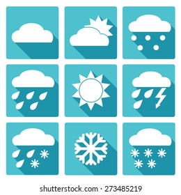 Vector Collection of Weather Icons in blue flat design style