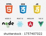 vector collection of web development shield signs: html5, css3, javascript, react js, angular,vue js and node js.