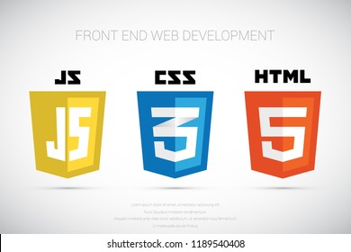 vector collection of web development shield signs: html5, css3 and javascript