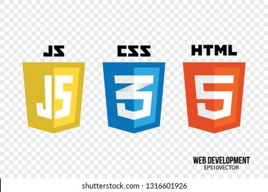 vector collection of web development shield signs: html5, css3 and javascript.