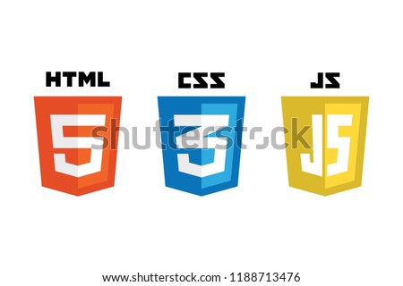 vector collection of web development shield signs: html5, css3 and javascript.