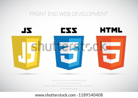 vector collection of web development shield signs: html5, css3 and javascript