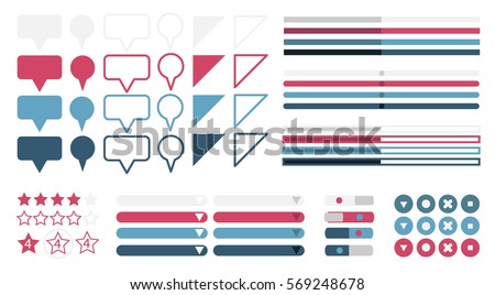 Vector collection of web elements. Flat UI. Toggle switch set, On and Off sliders, progress bars speech boobles in big set.