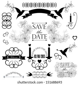 Vector collection of wedding design icons. Decorative set of  wedding elements.
