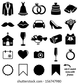 Vector Collection of Wedding Icons and Silhouettes with Frames