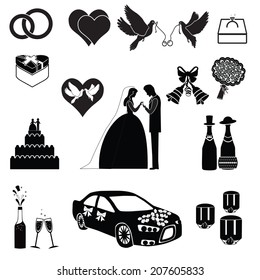 Vector Collection of Wedding Icons and Silhouettes