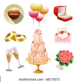 Vector collection of wedding- and Valentine's-related objects