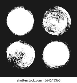 Vector collection of white labels, shapes isolated on black background. Abstract design elements set.