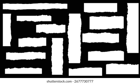 Vector colección de piezas de papel rasgadas blancas para su uso como máscaras de canal alfa Tiras de borde rasgado y Plantillas de notas para crear efectos grunge y angustiados Elementos de diseño aislados