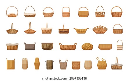 Vector collection of wicker baskets.