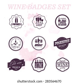 Vector collection of wine badges isolated on white background. Set of winery logo. Alcohol brand mark. Bottle Premium quality. Artistic spots.