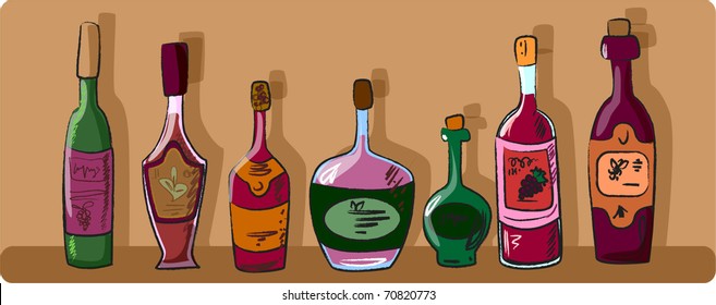 vector collection of wine bottles