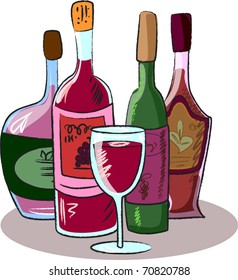 vector collection of wine bottles and a glass