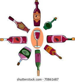 vector collection of wine bottles and a glass