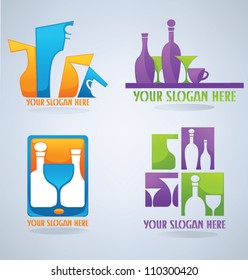 vector collection of wine, glass, cocktail and coffee symbols and signs