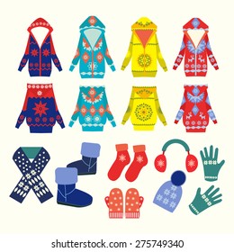 Vector collection of winter clothes and accessories in Flat  - Illustration 